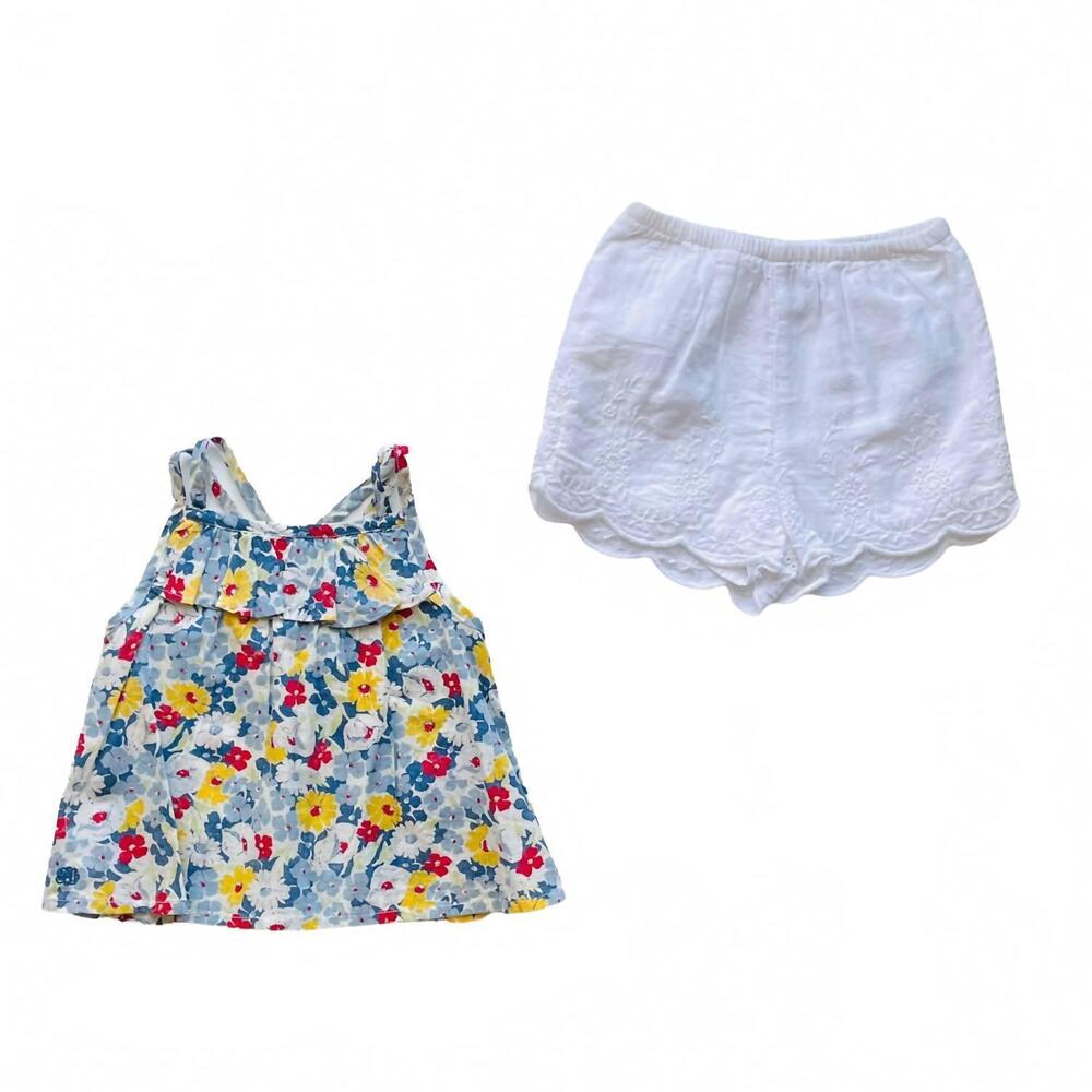 NEW RALPH LAUREN girls' twill floral top short set in blue